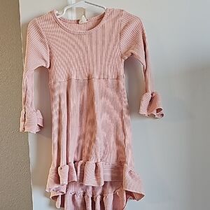 Pink Ribbed tiered Kids Dress
